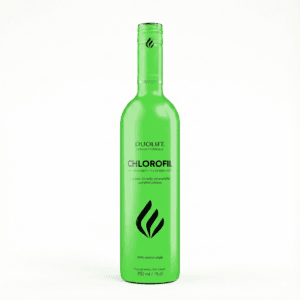 Clorofilă Naturală Lichid DuoLife, imagine principală produs, flacon lichid verde de clorofilă DuoLife pe fundal alb, unghi frontal.