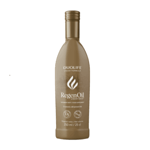 Regenoil Liquid Gold DuoLife, imagine principală produs, flacon ulei auriu Regenoil Liquid Gold DuoLife pe fundal alb, unghi frontal.