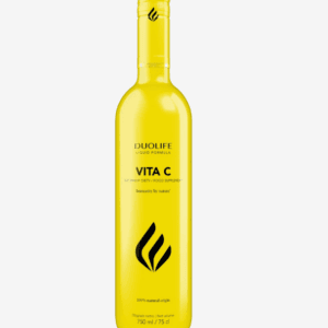 Vita-C DuoLife, imagine principală produs, flacon vitamina C lichidă Vita-C DuoLife pe fundal alb curat, unghi frontal.