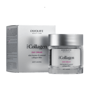 Collagen Day Cream DuoLife, imagine principală produs, borcan cremă de zi cu colagen DuoLife pe fundal alb, unghi frontal.