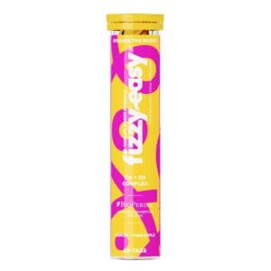Fizzy Easy Ca D3 Complex DuoLife, imagine principală produs, tub tablete efervescente calciu D3 DuoLife pe fundal alb curat, unghi frontal.