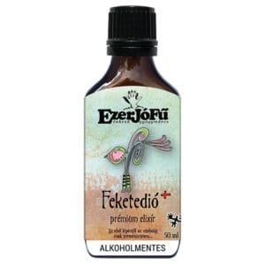 Elixir Premium de Nuc Negru Ezerjofu, imagine principală produs, flacon întunecat de elixir premium pe fundal alb curat, unghi frontal.