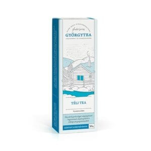 Ceai de Iarnă Györgytea, imagine principală produs, pungă ceai aromat de iarnă cu condimente pe fundal festiv.