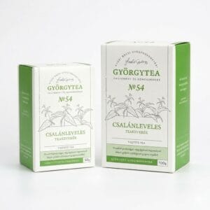 Amestec Ceai Frunze Urzică Györgytea Nr.54, imagine principală produs, pungă ceai cu frunze de urzică pe fundal alb curat.