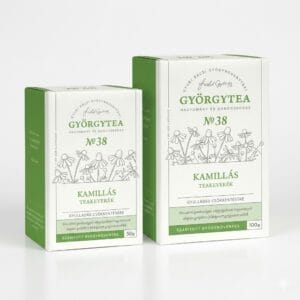 Amestec Ceai Mușețel Györgytea Nr.38 – imagine principală produs, pungă ceai cu mușețel pe fundal alb, unghi frontal.