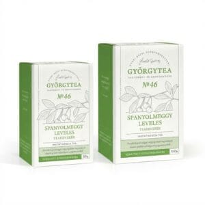 Amestec Ceai Vișin Spaniol Györgytea Nr.46, imagine principală produs, pungă ceai medicinal cu frunze de vișin spaniol pe fundal alb.