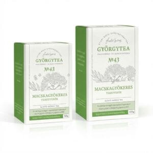 Amestec Ceai Valeriană Györgytea Nr.43, imagine principală produs, pungă ceai medicinal cu valeriană pe fundal alb curat.