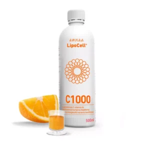 Vitamina C Lipocell C1000 Hymato Variantă 2, imagine principală produs, flacon vitamina C 1000mg Hymato pe fundal alb, unghi frontal.