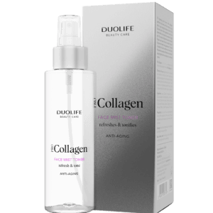 Pro Collagen Face Mist Toner DuoLife, imagine principală produs, flacon spray mist-toner cu colagen DuoLife pe fundal alb, unghi frontal.