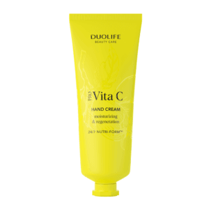 VitaC Hand Cream DuoLife, imagine principală produs, tub cremă de mâini cu vitamina C DuoLife pe fundal alb, unghi frontal.