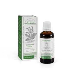 Extract Alcoolic Artemisia Annua Györgytea, imagine principală produs, flacon de tinctură Artemisia annua pe fundal alb, unghi frontal.