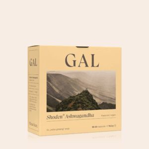 Shoden Ashwagandha GAL, imagine principala produs, flacon extract premium Withania somnifera pe fundal neutru.