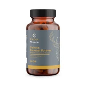 Genex Cellexis Renewal Forever, imagine principala produs, flacon negru premium anti-aging pe fundal inchis.