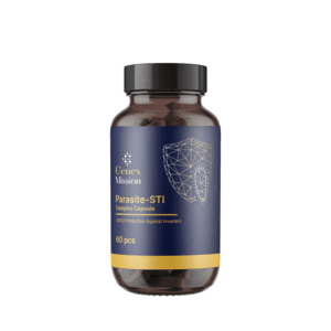 Genex Parasite STI Complex, imagine principala produs, flacon supliment antiparazitar cu plante medicinale, fundal neutru.