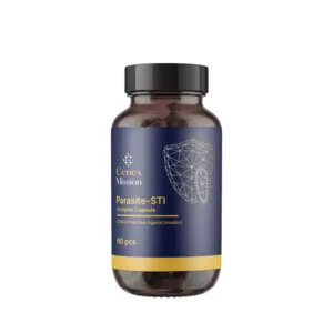 Genex Parasite STI Complex, imagine principala produs, flacon supliment antiparazitar cu plante medicinale, fundal neutru.