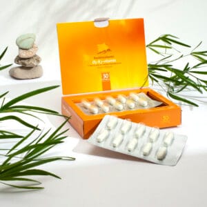 Vitamina D3-K2 Napfeny, imagine secundara produs, cutie de supliment D3 si K2 premium pe fundal luminos, alb.