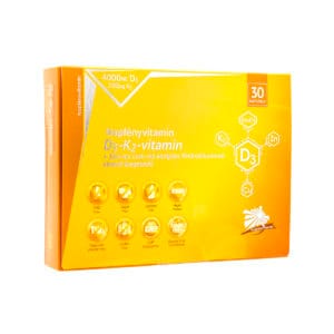 Vitamina D3+K2 Napfeny, imagine principala produs, flacon de supliment D3 si K2 premium pe fundal luminos, unghi frontal.