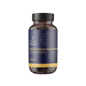 Immuno Spike Detox Standard,capsule cu ace de pin, chimen negru, flacon pe fundal alb.